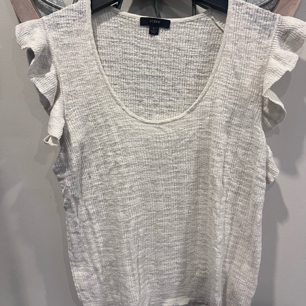 J. Crew Cream Ruffle Sleeve Tank sweather